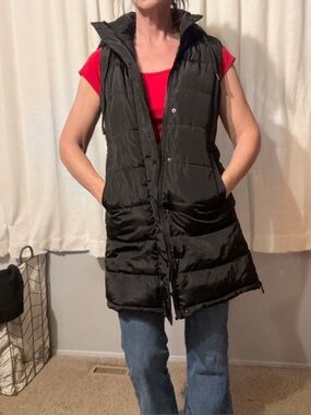 Long Black Puffer Vest - Women's Sleeveless Coat